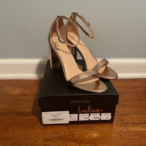 LULUS ROSE GOLD STRAP HEELS